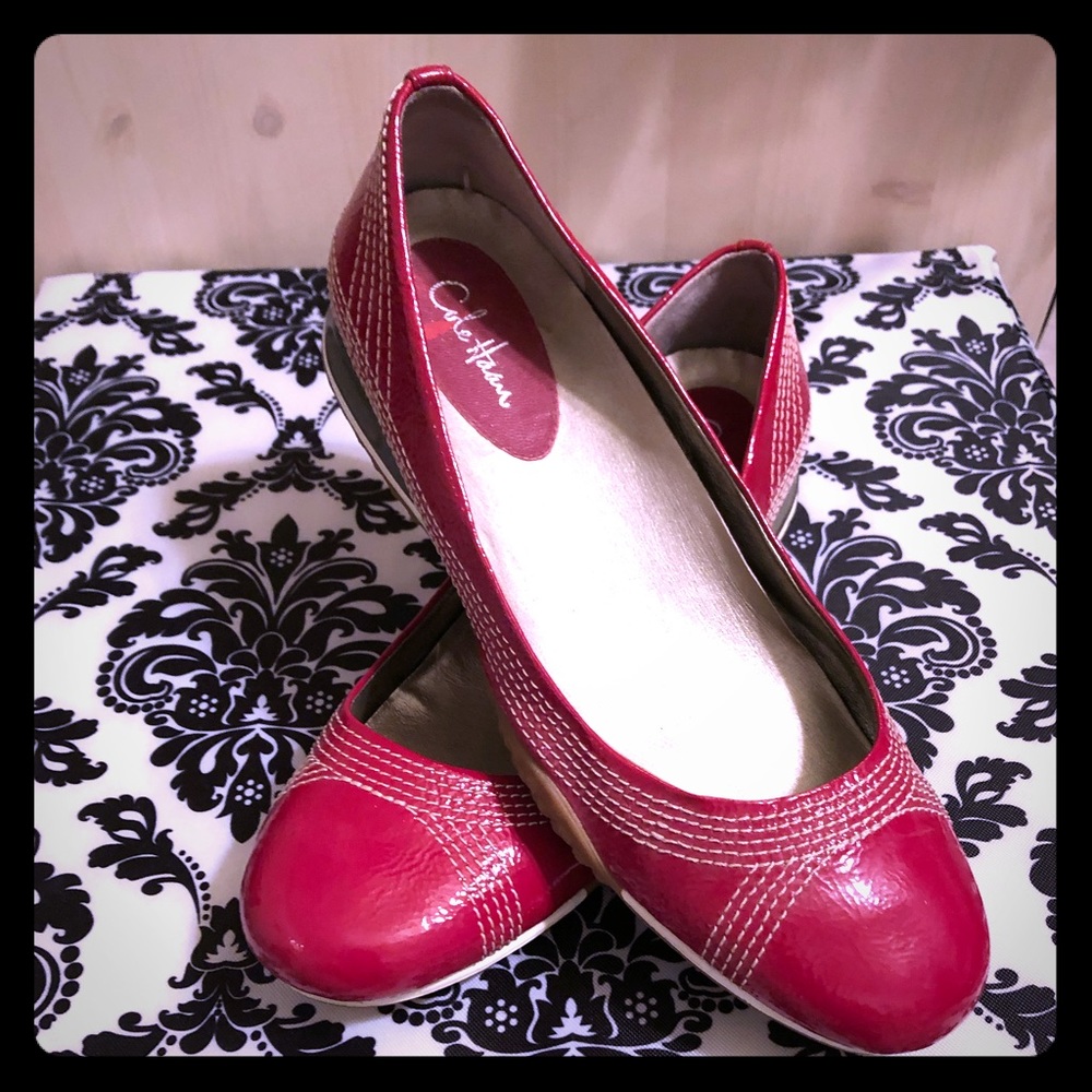 Red leather Cole Haan wedge flats